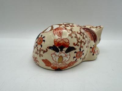 Vintage Takahashi San Francisco Japan Hand Painted Sleeping Cat Gold Figurine