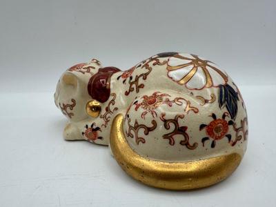 Vintage Takahashi San Francisco Japan Hand Painted Sleeping Cat Gold Figurine