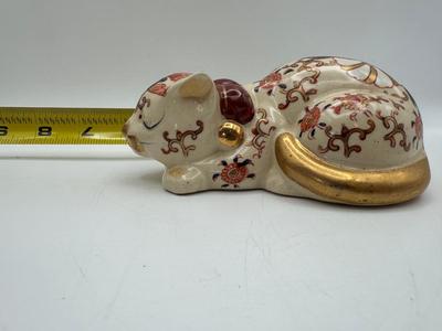 Vintage Takahashi San Francisco Japan Hand Painted Sleeping Cat Gold Figurine