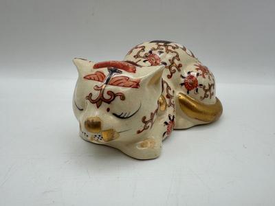 Vintage Takahashi San Francisco Japan Hand Painted Sleeping Cat Gold Figurine