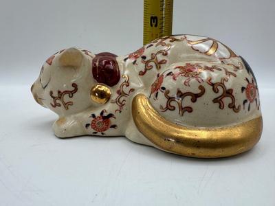 Vintage Takahashi San Francisco Japan Hand Painted Sleeping Cat Gold Figurine
