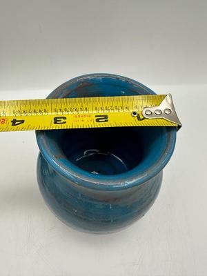 Signed Blue Glazed Pottery Vase
