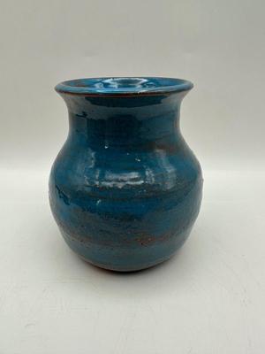 Signed Blue Glazed Pottery Vase