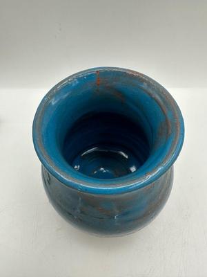 Signed Blue Glazed Pottery Vase