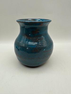 Signed Blue Glazed Pottery Vase