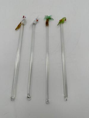 Set of (4) Glass Cocktail Swizzle Sticks