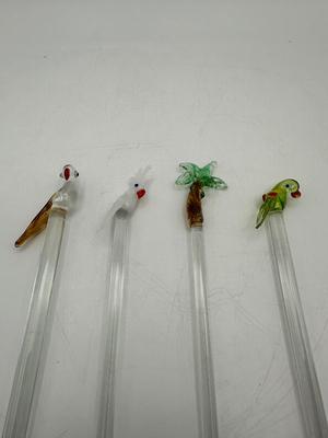 Set of (4) Glass Cocktail Swizzle Sticks