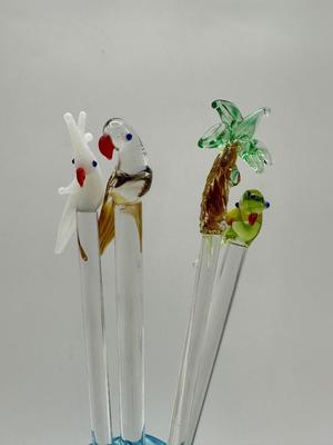 Set of (4) Glass Cocktail Swizzle Sticks
