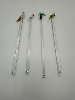 Set of (4) Glass Cocktail Swizzle Sticks