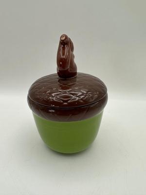 Pier 1 Ceramic Acorn Nesting Measuring Cup Set Green/Brown Squirrel Top