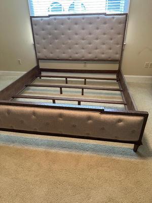 Gray Upholstered Tufted King Bed Frame