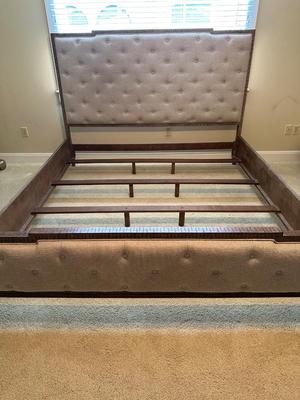 Gray Upholstered Tufted King Bed Frame