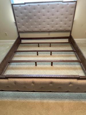 Gray Upholstered Tufted King Bed Frame