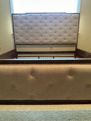 Gray Upholstered Tufted King Bed Frame