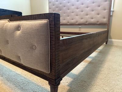 Gray Upholstered Tufted King Bed Frame
