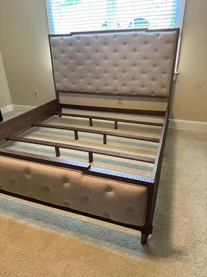 Gray Upholstered Tufted King Bed Frame