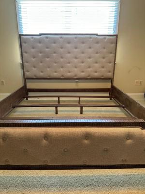 Gray Upholstered Tufted King Bed Frame