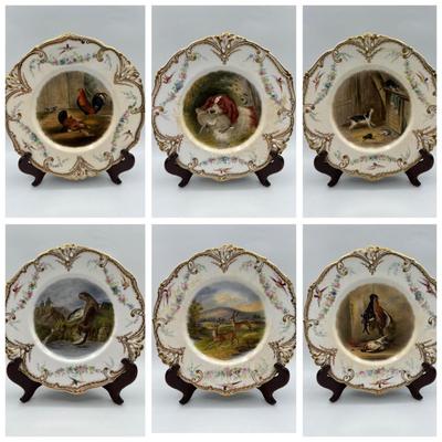 19th Century Porcelain WORCESTER/Dublin Animal Painted Plates (6)