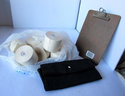 Adding Machine Rolls, Small Clip Board, Money Pouch