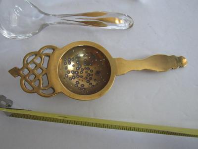 Lot of Old Glass Ladles, Tea Strainer, Cup/Saucer Holder