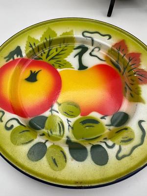 1960s Metal Enamelware Fruit Serving Bowl & (3) Platters
