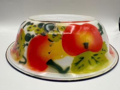 1960s Metal Enamelware Fruit Serving Bowl & (3) Platters