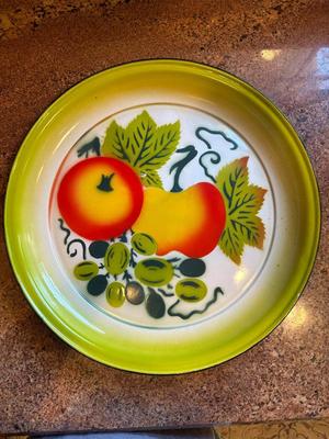 1960s Metal Enamelware Fruit Serving Bowl & (3) Platters