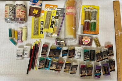 Craft Supply Lot - tons of glitter in various colors mostly new in packages