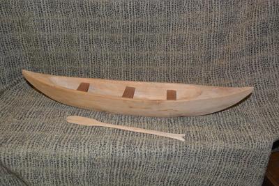 Vintage Hand Carved Canoe w/ Paddle 20.75”
