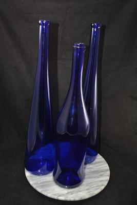 Set of 3 Cobalt Blue Bottles/Vases 19”/19”/17”