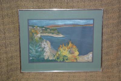 Framed & Matted Original Oil Pastel Coastal Landscape 22.25”x17.25”
