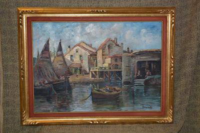 Original Oil on Canvas Signed in Ornate Wood Gold-Tone Frame