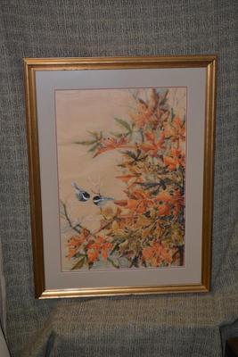 Framed & Matted Autumnal Foliage Large Wall Art in Painted Gold Frame