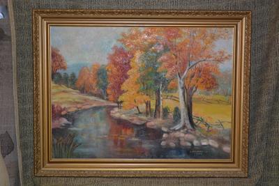 Autumn Landscape Original Art Piece, Vintage 1960 by L. Munson C.R.