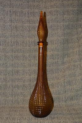 Vintage 22” Pebbled MCM Amber Decanter/Genie Bottle
