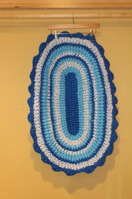 Blue Gradient Hand Crochet Oval Woven Rug 39”x26.5”