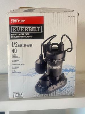 NIB EVERBILT 1/2HP, 40 GPM SUMP PUMP