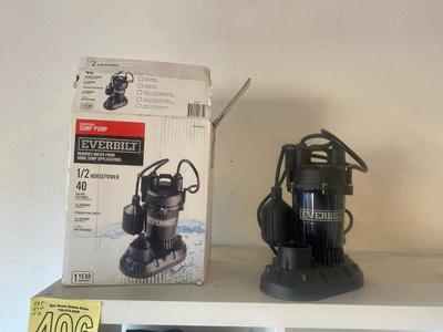 NIB EVERBILT 1/2HP, 40 GPM SUMP PUMP