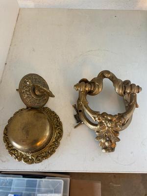 VINTAGE BRASS DOORBELL AND DOOR KNOCKER