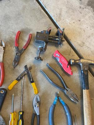 RIGID 24” PIPE WRENCH, COUNTER TOP PORTABLE VICE. MAINLY PLIER TYPE TOOLS &MORE