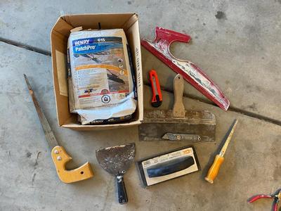 NEW BAG OF EXTERIOR CONCRETE PATCH AND OTHER TOOLS FOR THE TRADE