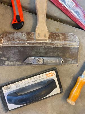 NEW BAG OF EXTERIOR CONCRETE PATCH AND OTHER TOOLS FOR THE TRADE