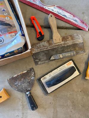 NEW BAG OF EXTERIOR CONCRETE PATCH AND OTHER TOOLS FOR THE TRADE
