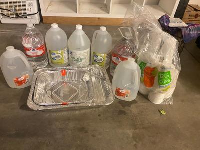 DISTILLED WATER, WHITE VINEGAR, DISPOSABLE PANS & CUPS