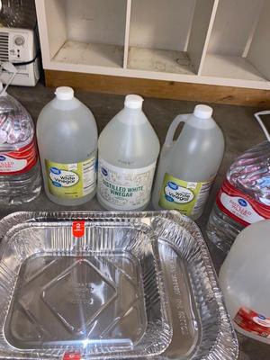 DISTILLED WATER, WHITE VINEGAR, DISPOSABLE PANS & CUPS
