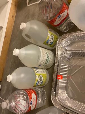 DISTILLED WATER, WHITE VINEGAR, DISPOSABLE PANS & CUPS