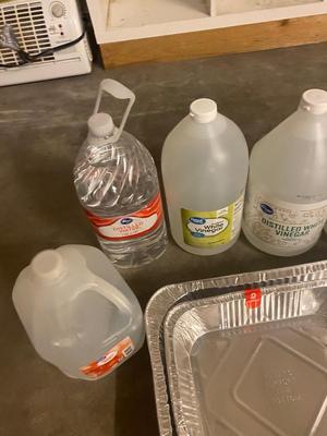 DISTILLED WATER, WHITE VINEGAR, DISPOSABLE PANS & CUPS