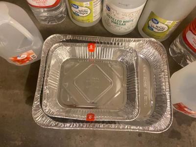 DISTILLED WATER, WHITE VINEGAR, DISPOSABLE PANS & CUPS