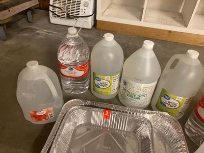 DISTILLED WATER, WHITE VINEGAR, DISPOSABLE PANS & CUPS