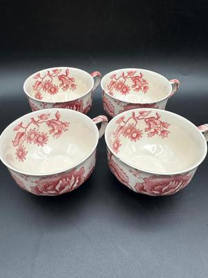 JOHNSON BROTHERS English Chippendale Pink Cross Plates and Cups